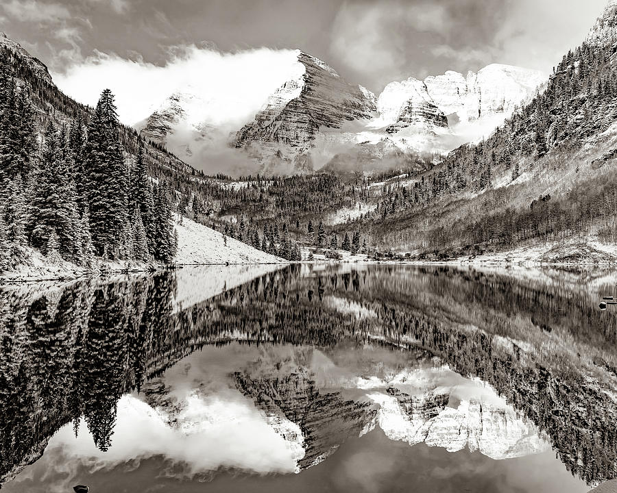 Mountain Peaks of Maroon Bells Sepia Landscape Photograph by Gregory Ballos