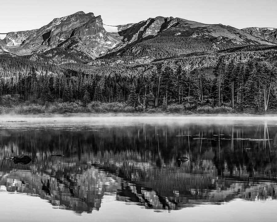 Mountain Peaks Over Sprague Lake In Black and White - Estes Park ...