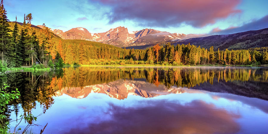Mountain Peaks Over Sprague Lake Panorama - Rocky Mountain National Park Photograph by Gregory Ballos