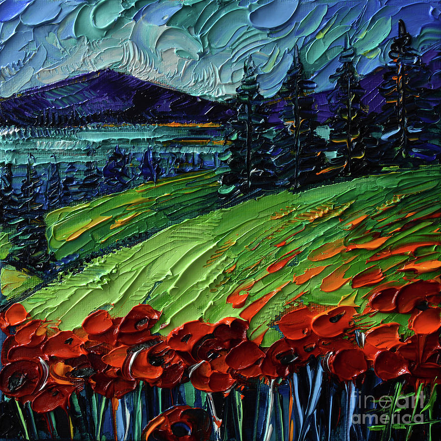 MOUNTAIN POPPIES right panel abstract palette knife oil painting Mona Edulesco Painting by Mona Edulesco