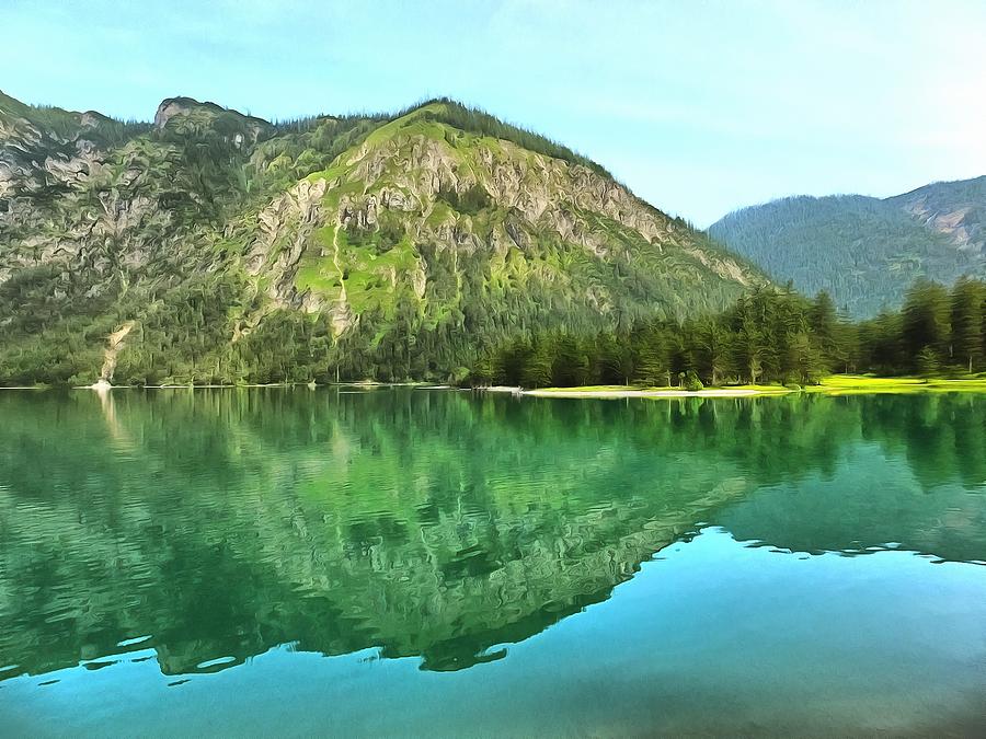 Mountain reflected by lake Digital Art by Ralph Kaehne