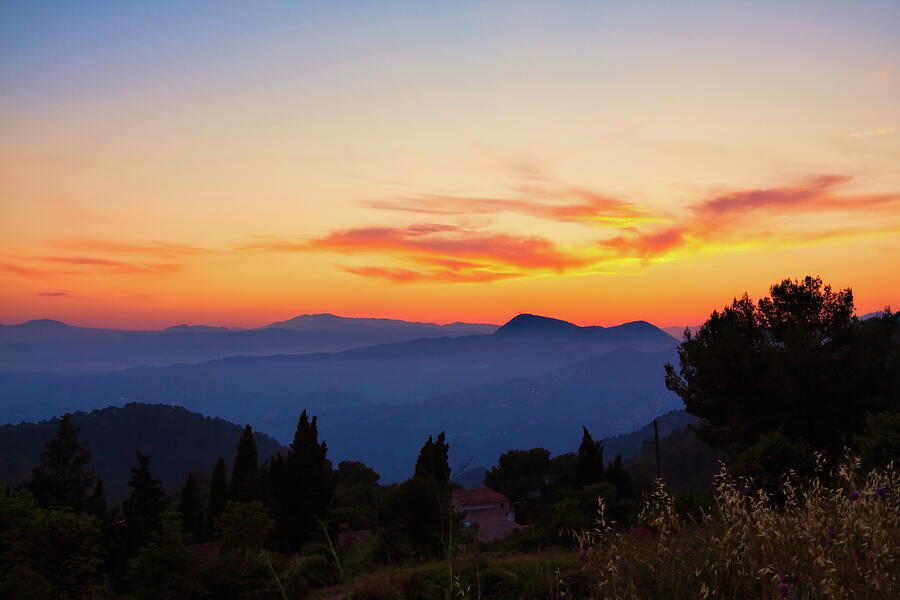 Mountain ridges at sunset, Eze, Provence Photograph by Tatiana Travelways