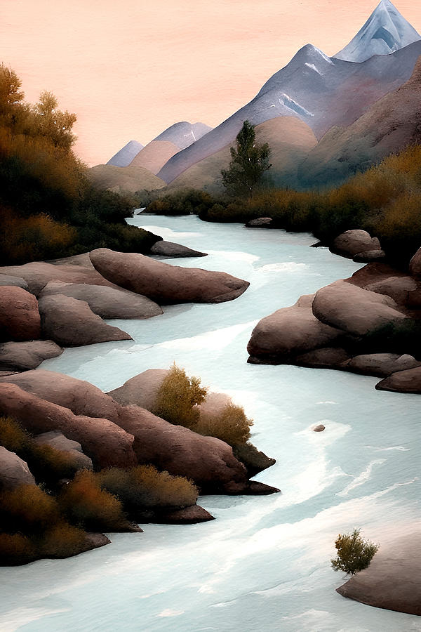 Mountain River emotive landscape art and home decor Digital Art by Bonnie Bruno