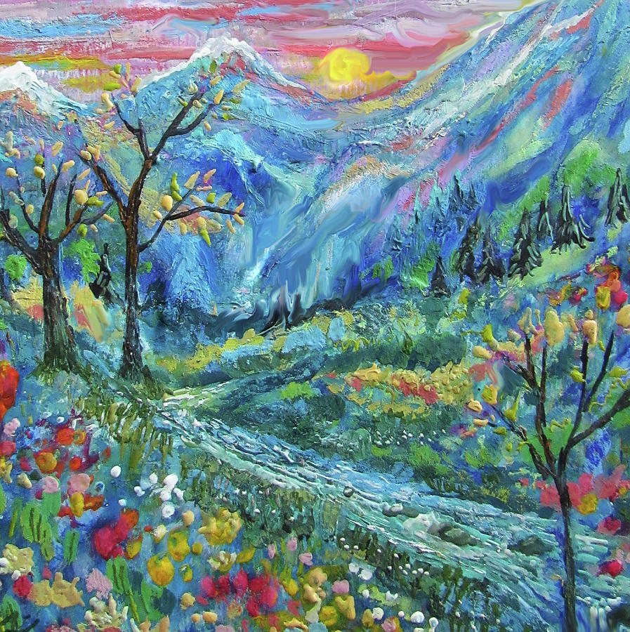 Mountain River Painting by Jean Batzell Fitzgerald