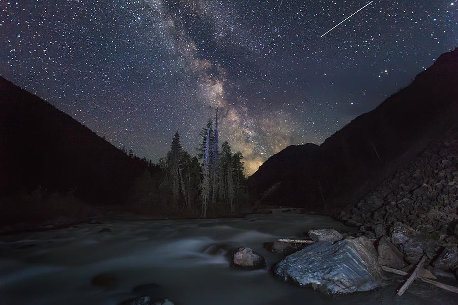 Mountain river under the stars at night Photograph by Anton Petrus