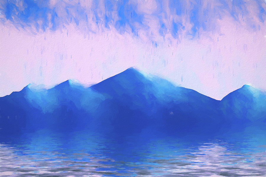 Mountain Scene with Rain and Ocean Digital Art by Alison Frank