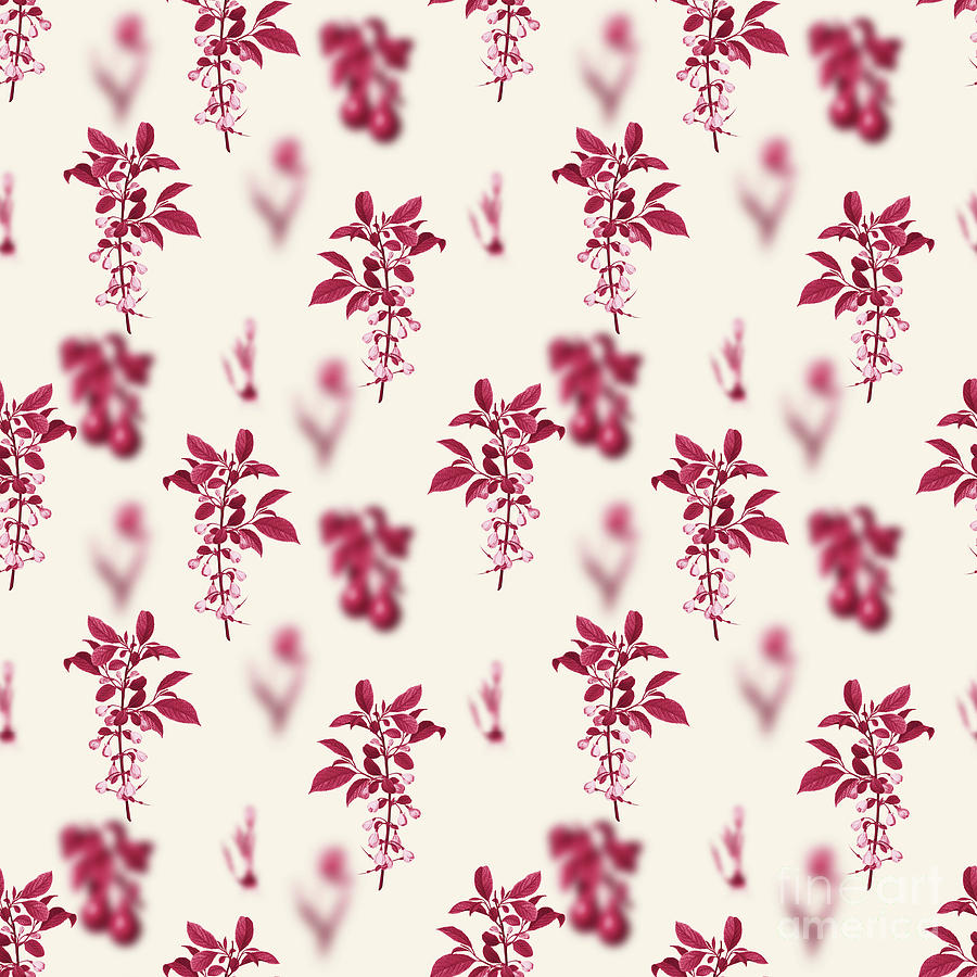 Vintage Mixed Media - Mountain Silverbell Botanical Seamless Pattern in Viva Magenta n.0843 by Holy Rock Design