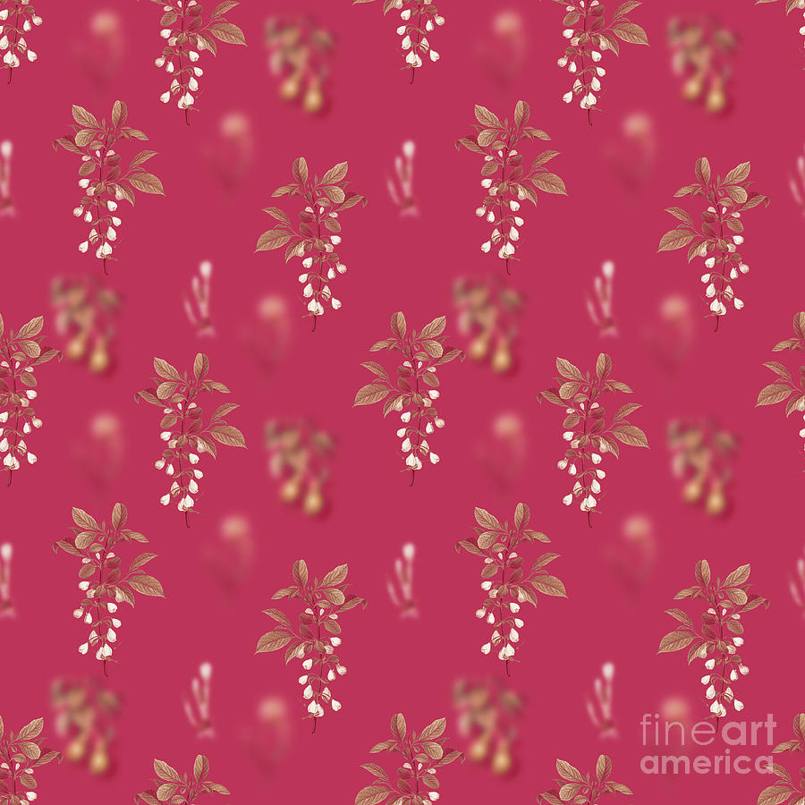 Vintage Painting - Mountain Silverbell Botanical Seamless Pattern in Viva Magenta n.1600 by Holy Rock Design