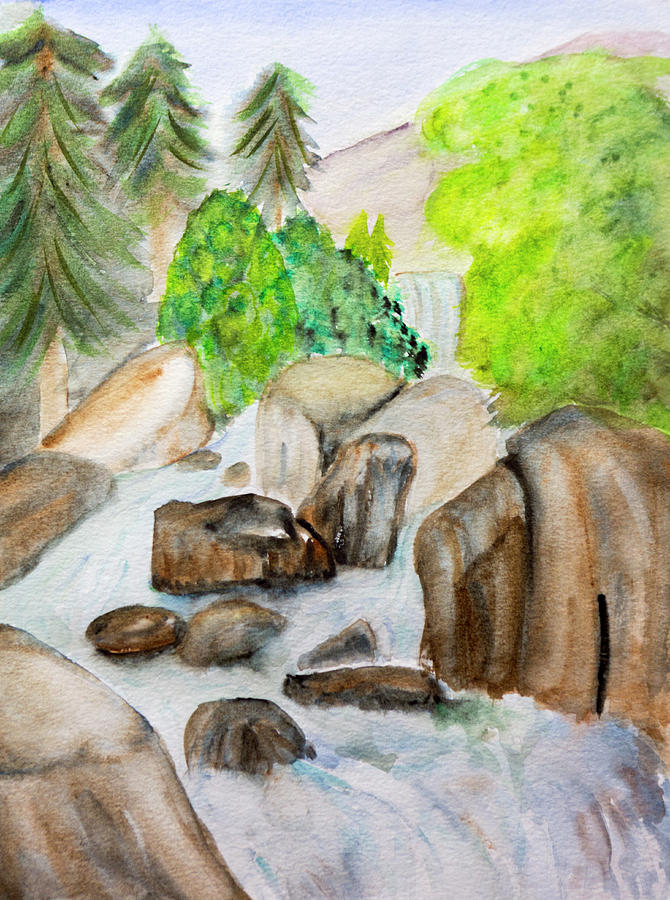 Mountain Stream Painting by Her Arts Desire