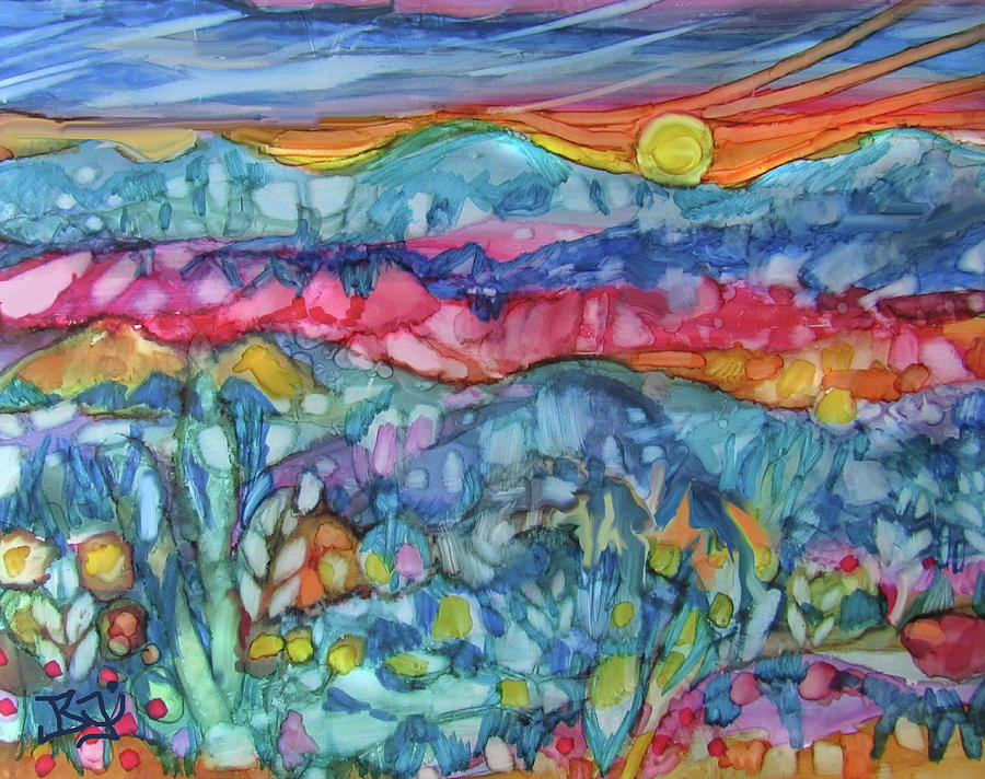 Mountain Sunset Abstract Painting by Jean Batzell Fitzgerald