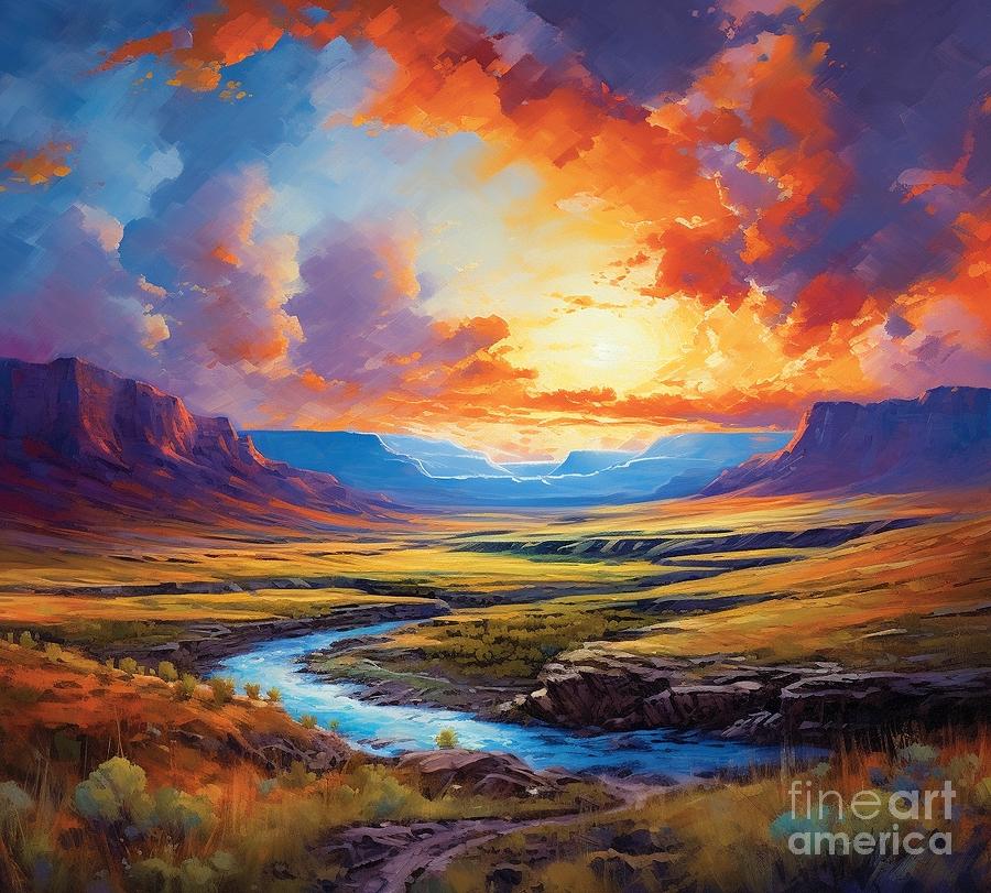 Sunset Digital Art - Mountain Sunset by Joshua Barrios