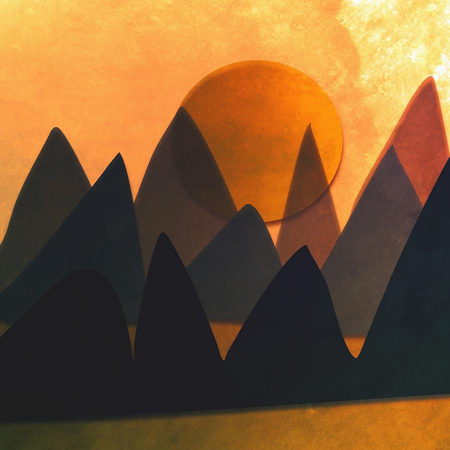 Mountain Sunset Vector Art Drawing by Bonnie Bruno
