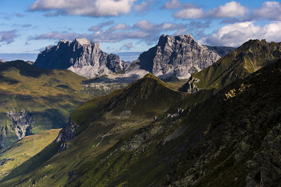 Mountain top with cloudy sky, Gargellen, Montafon, Vorarlberg, Austria Photograph by Robert Seitz