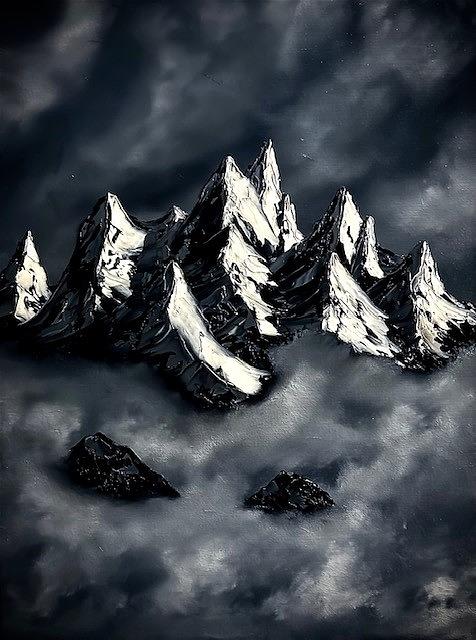 Mountain Tops Through the Clouds Painting by Willy Proctor