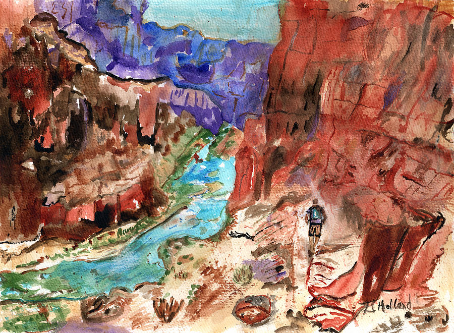 Hiking The Grand Canyon Painting by Genevieve Holland