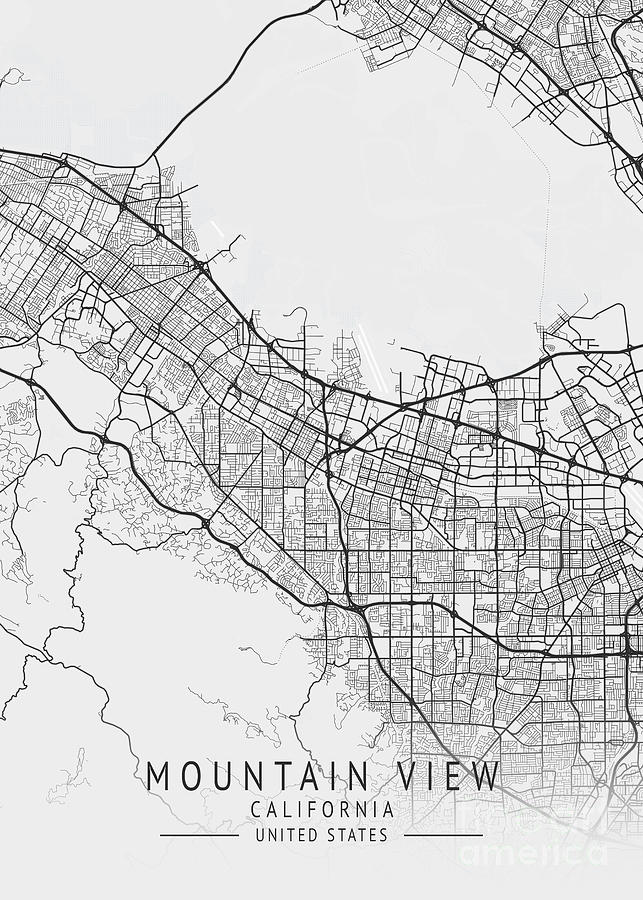 Mountain View California US Gray City Map Digital Art by Tien Stencil