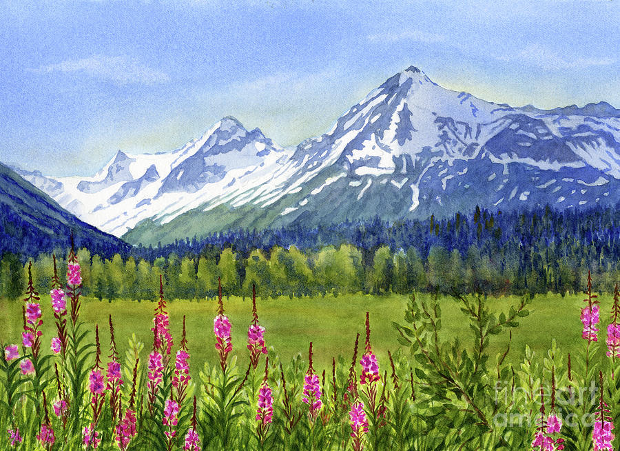 Landscape Painting - Mountain View from the Seward Highway Alaska by Sharon Freeman