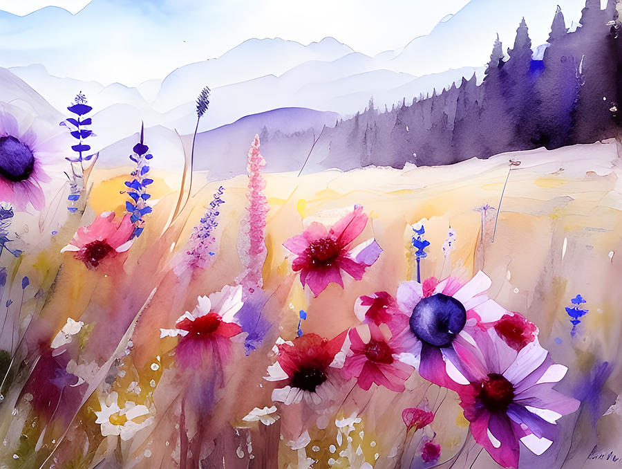 Mountain View II watercolor art and home decor Painting by Bonnie Bruno