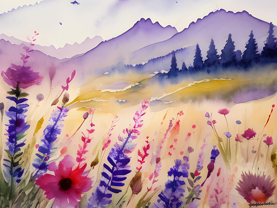 Mountain View watercolor art and home decor Painting by Bonnie Bruno