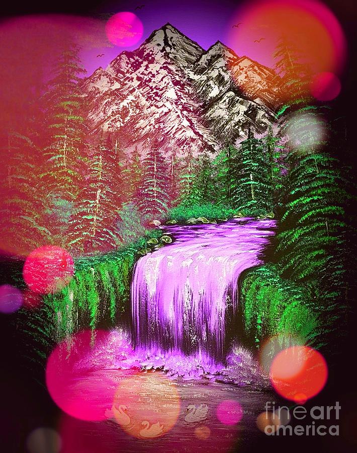 Mountain Views Vibrant Pink Stardust Glowing Painting