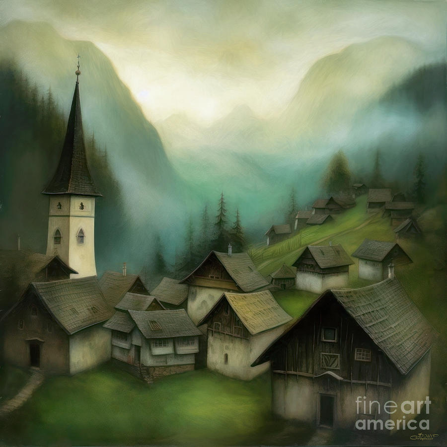 Mountain Village Digital Art by Jutta Maria Pusl