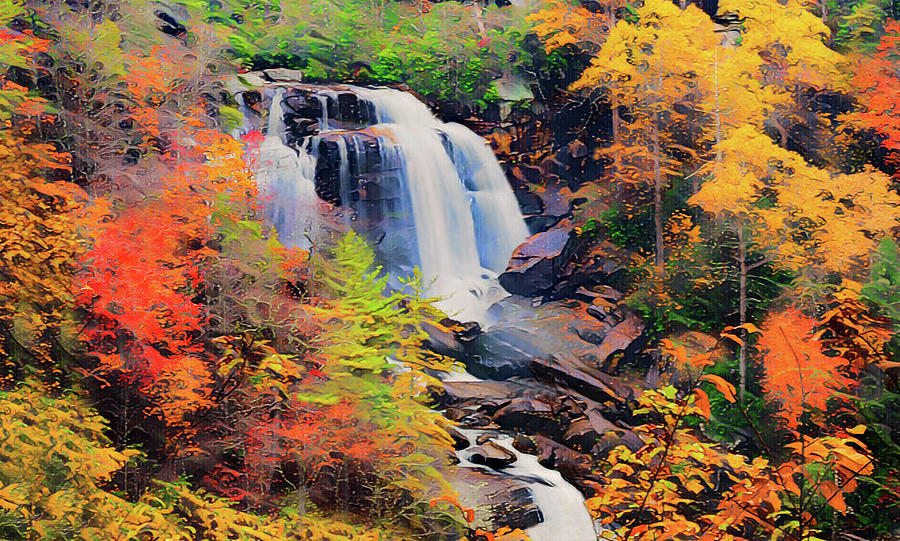 Mountain Water Fall Painting in Autumn Photograph by The James Roney Collection