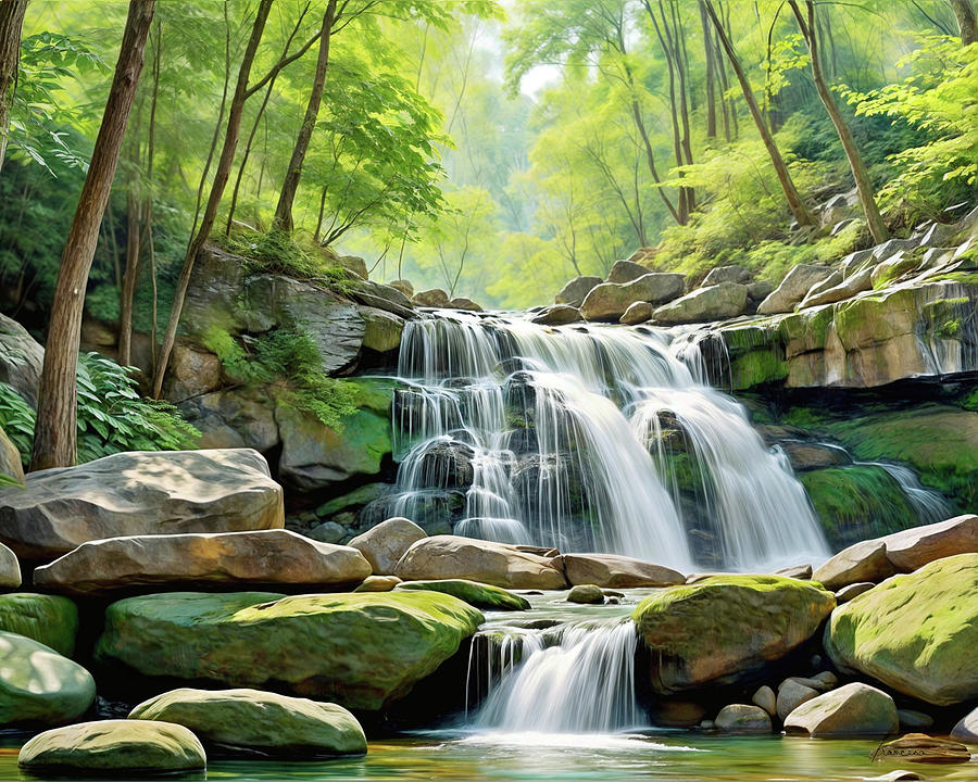 Mountain  Waterfall 5 Digital Art by Frances Miller