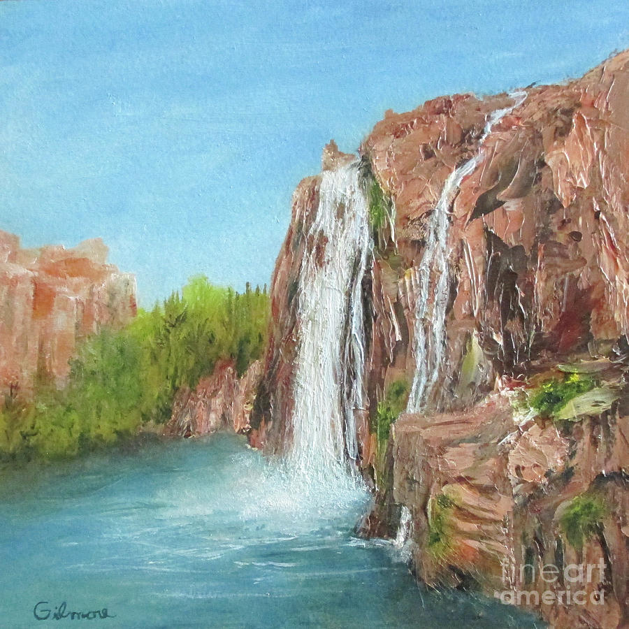 Mountain Waterfall Painting by Roseann Gilmore