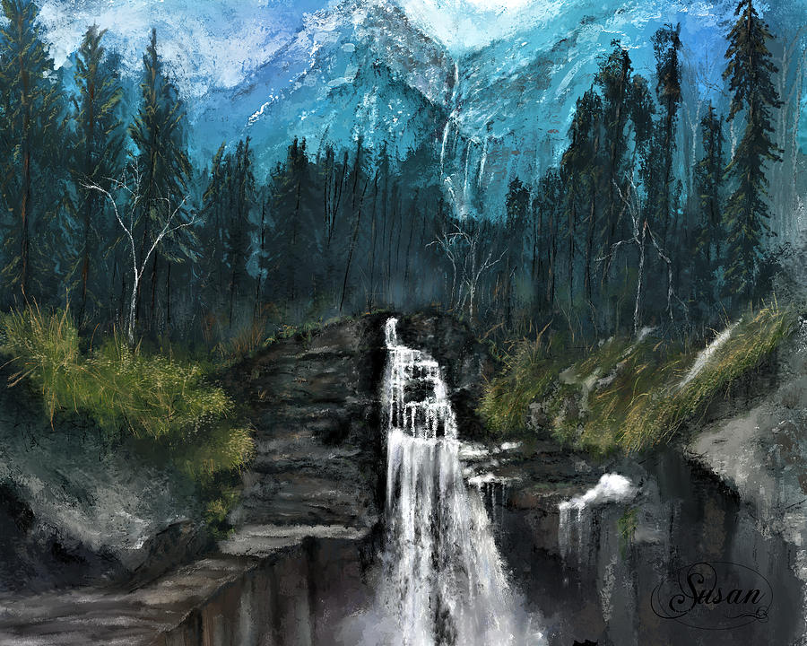 Mountain Waterfall Digital Art by Susan Kinney