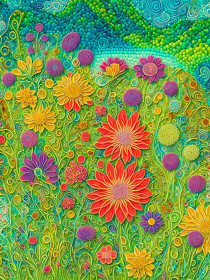 Vibrant Mountain Landscape With Wildflowers Digital Art by Deborah League