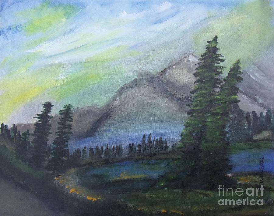 Tree Painting - Mountain with Lake by J Nell B