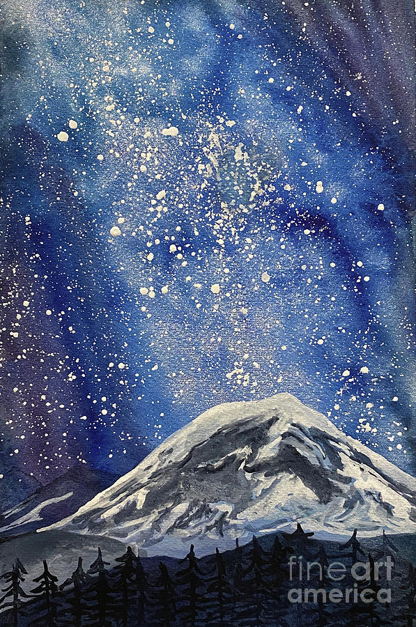 Mountain with Night Sky Painting by Lisa Neuman