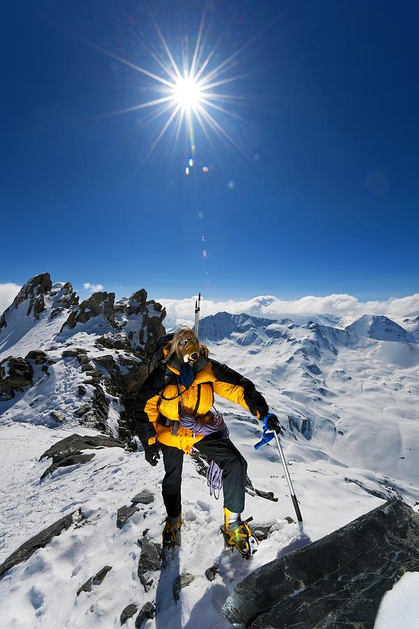 Mountaineer on Oxygen achieving summit Photograph by RaptTV