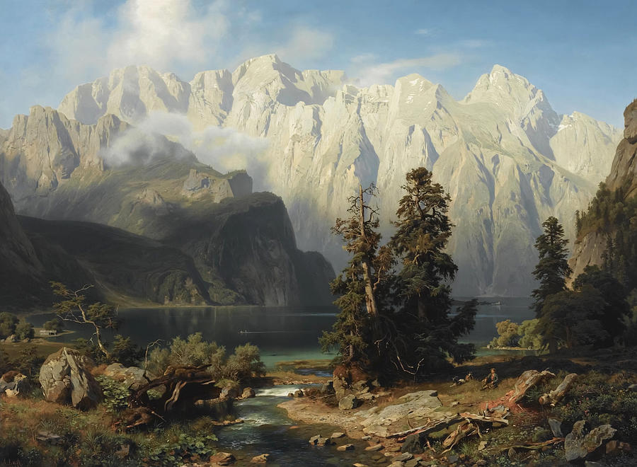 Castle Painting - Mountainous Landscape by August Wilhelm Leu