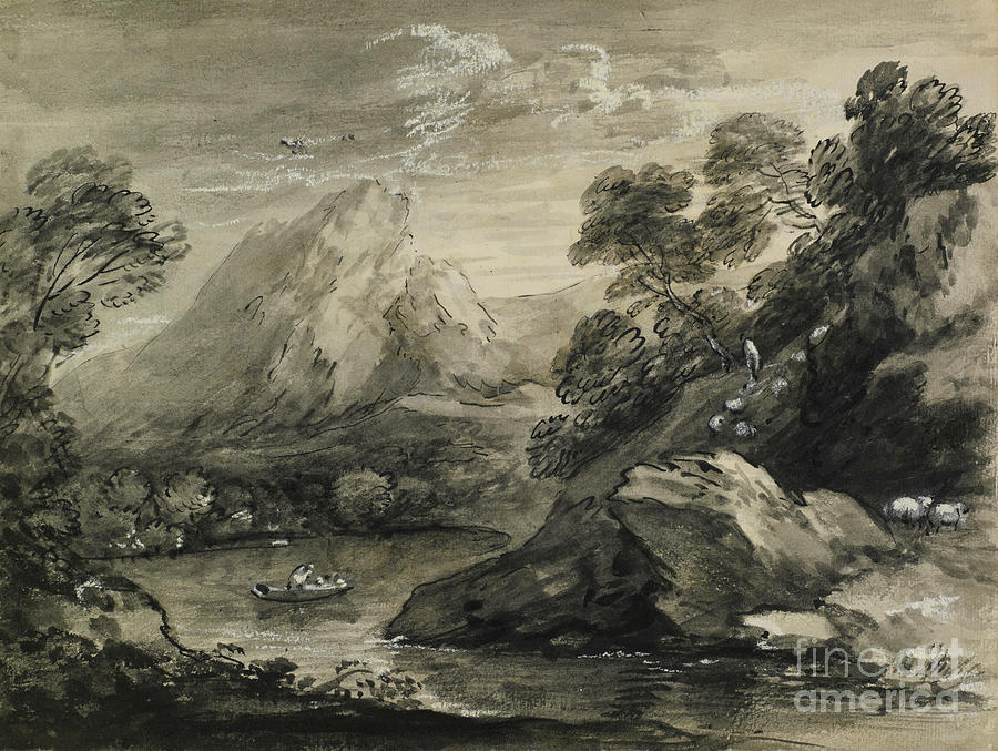 Mountainous Landscape With A Boat On A Lake Painting by Thomas Gainsborough