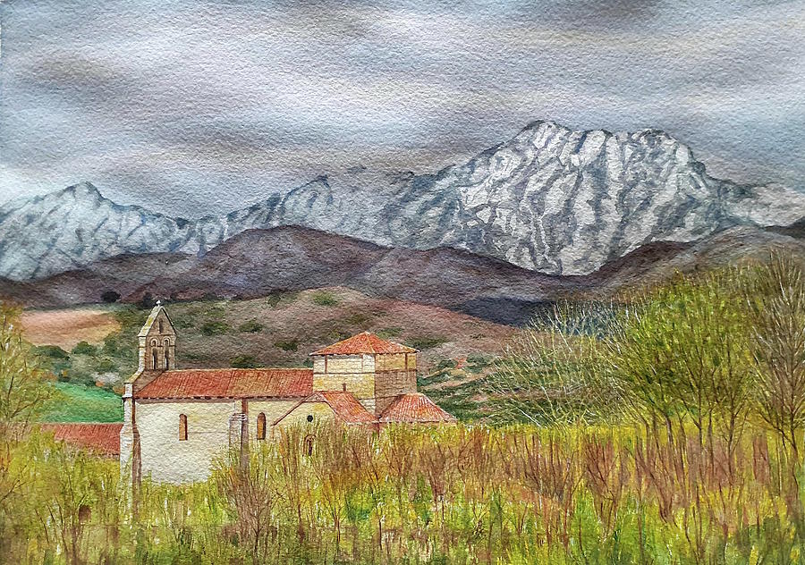 Mountains and church. Spain Painting by Carolina Prieto Moreno