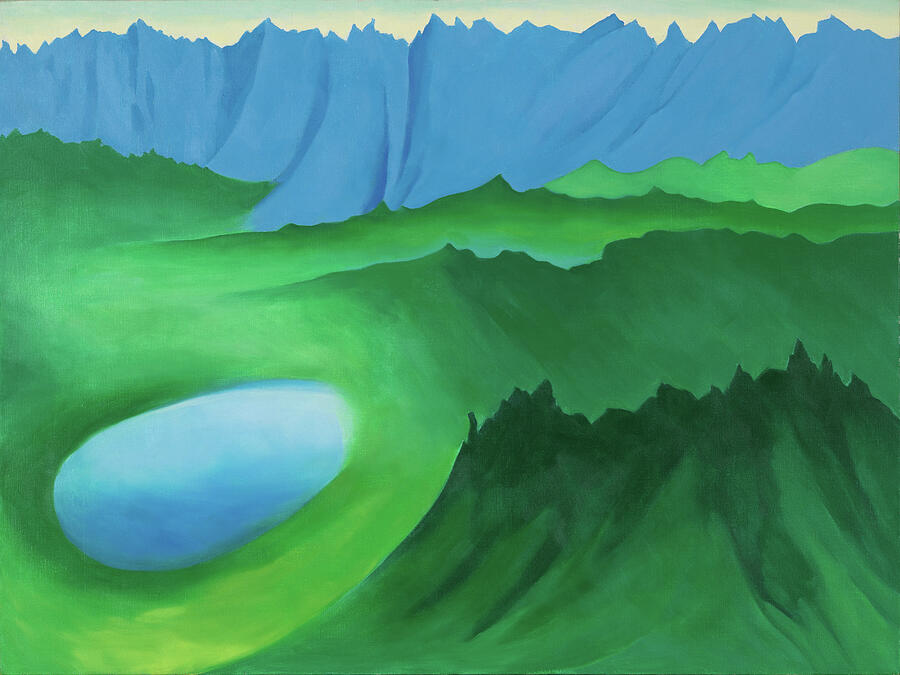 Mountains and Lake - abstract landscape in blue and green by Georgia OKeeffe Painting by Georgia OKeeffe