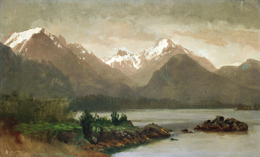 Albert Bierstadt  Painting - Mountains and Lake by Alexander Ivanov