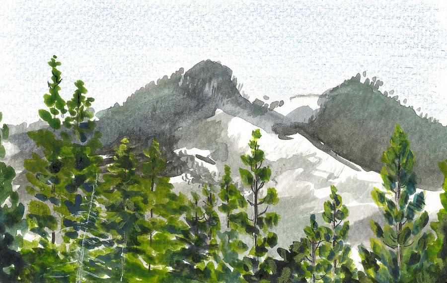 Mountains and Pine Trees Painting by Masha Batkova