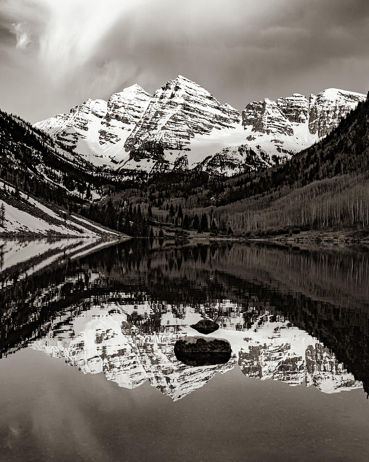 Mountains and Valleys of Maroon Bells - Aspen Colorado Sepia Photograph by Gregory Ballos