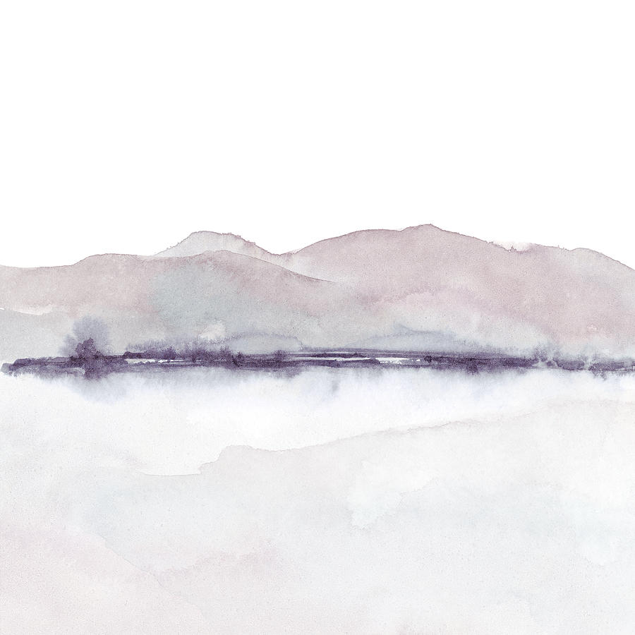 Mountains And Water Abstract Watercolor In Pastel Neutrals Of Gray Mixed Media By Silver Spiral Studio