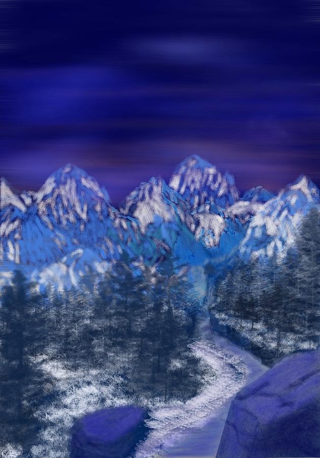 Mountains in Blue Digital Art by Steve Carpentier