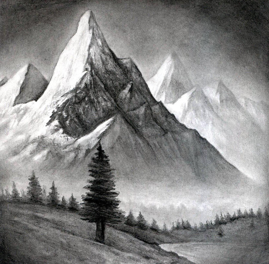 A Pencil Sketch of a Snowy Mountain I Printable Digital Art - Etsy