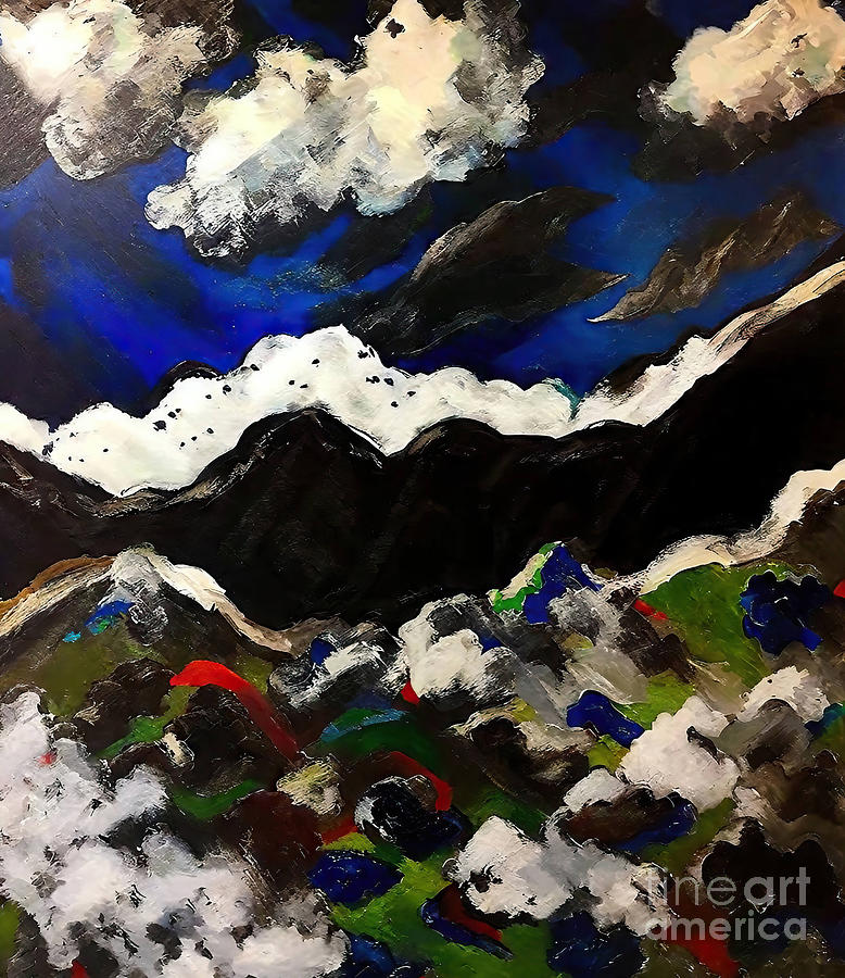 Landscape Painting - Mountains  meeting heaven 20182021  3 Painting mountain heaven e by N Akkash