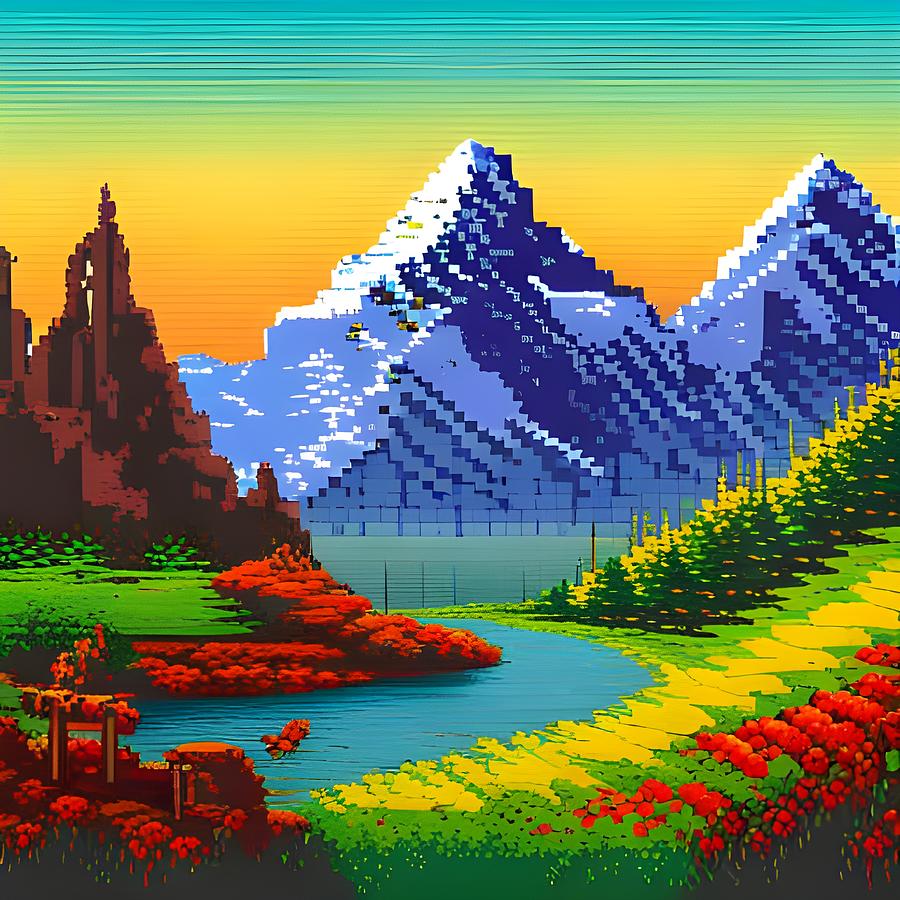 Mountains spring pixel art Digital Art by Brandway - Fine Art America