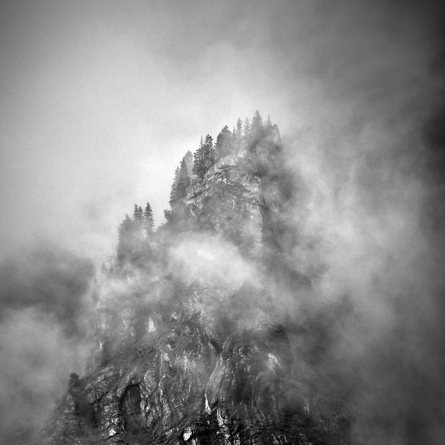 Mountains trees through the fog. Swiss Alps. Switzerland Photograph by ...