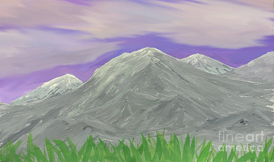 Mountains with Purple Sky2 Mixed Media by Lisa Neuman