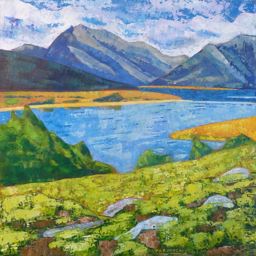 Mountain Painting - Mountains with Rocks and Lake by Susan Tormoen