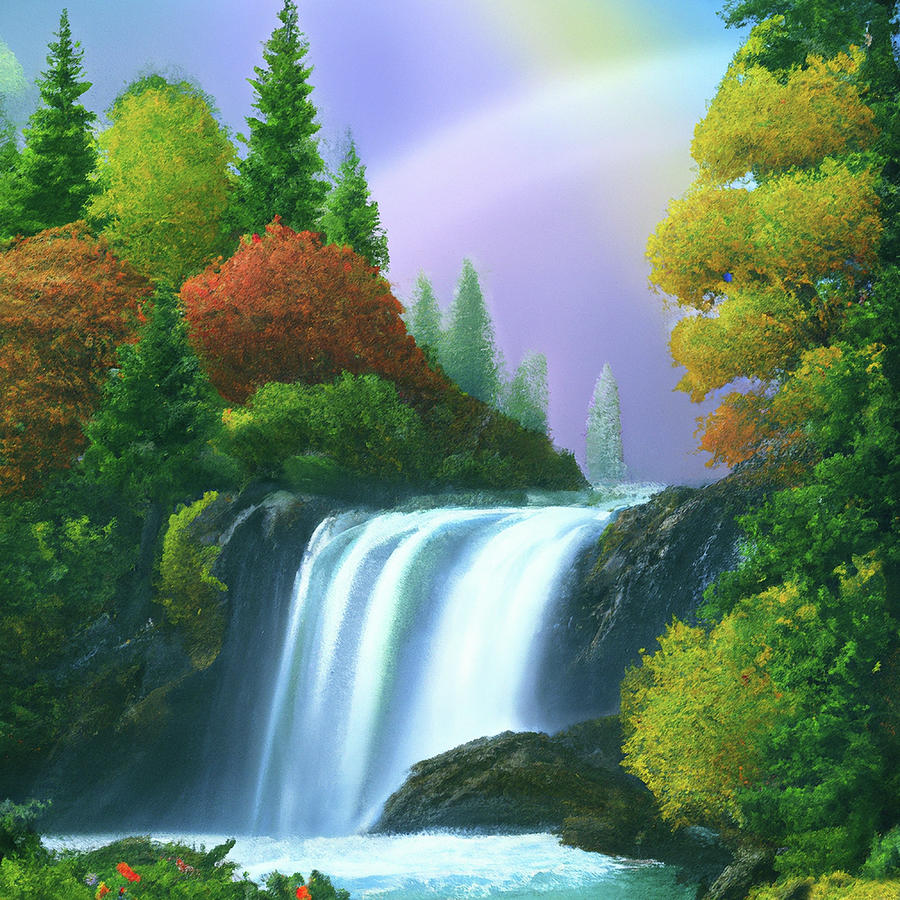 Mountan Waterfall Digital Art by Star Dreamer - Pixels