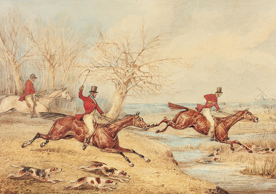 Mounted Hunters with Dogs Drawing by Henry Alken